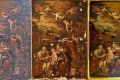 Restauro dipinto su tela Sacra Famiglia prima e dopo